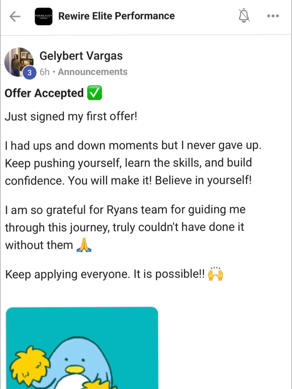 student win: offer accepted