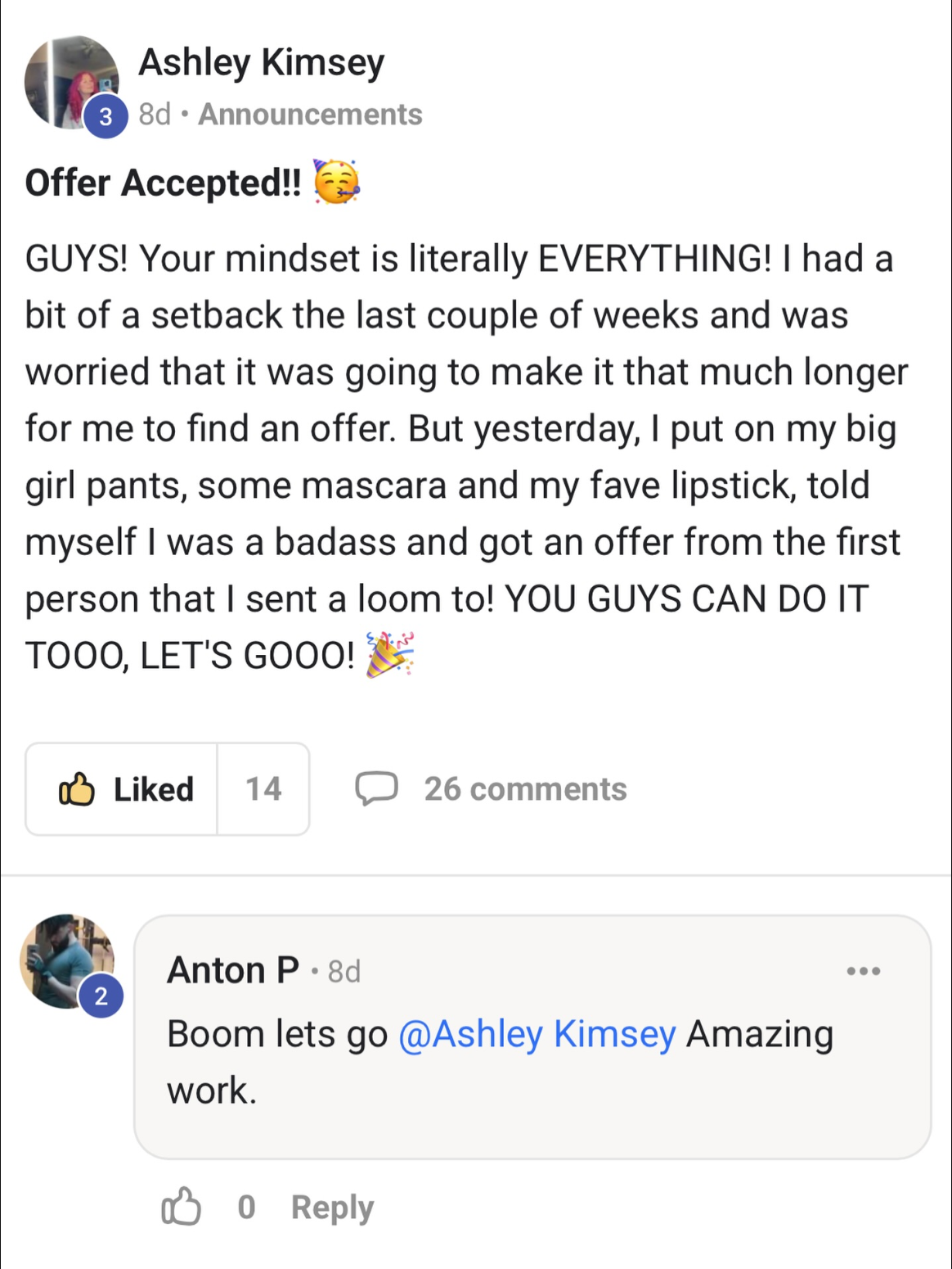student win: offer accepted