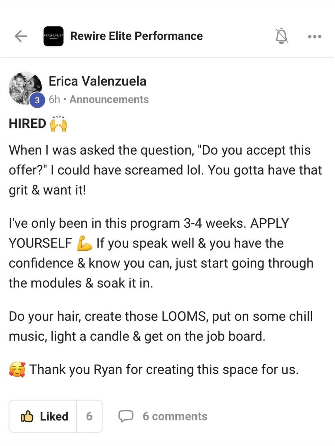 student win: hired