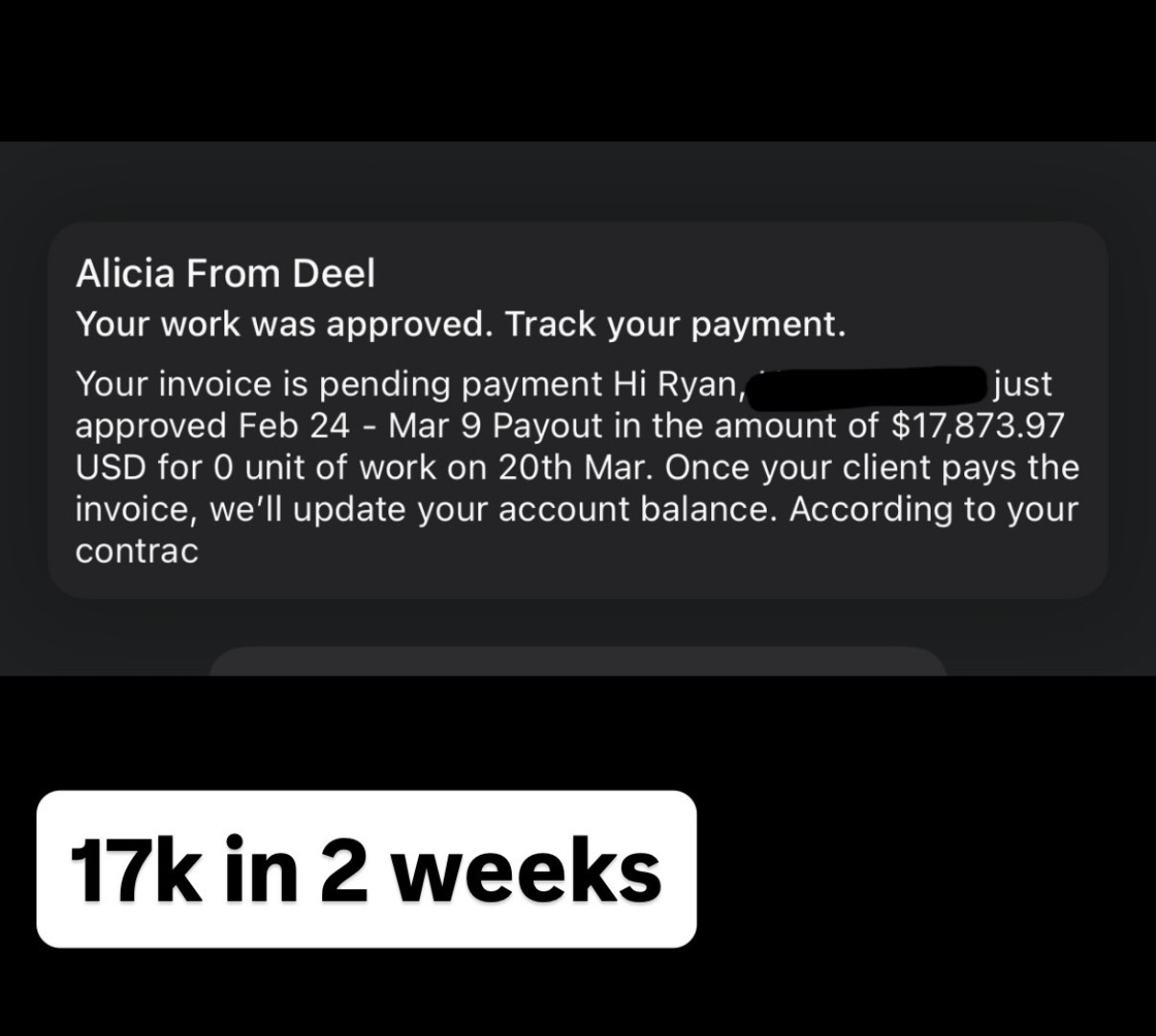 $17,873 in two weeks