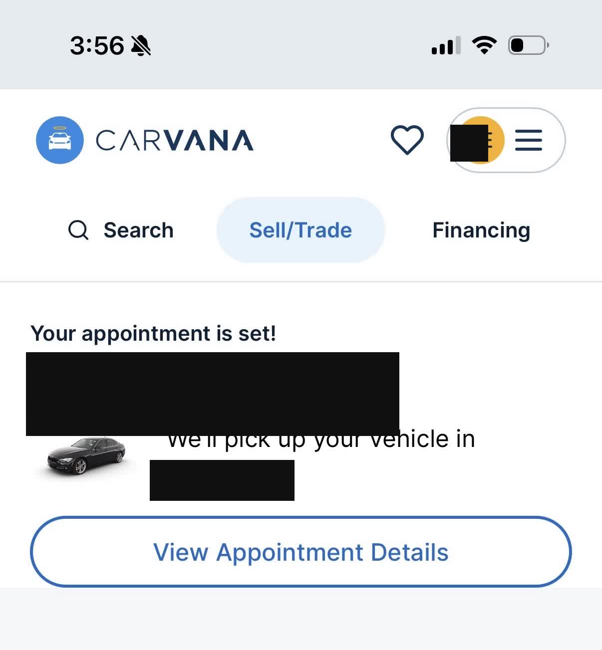 Carvana confirming the sale of his car
